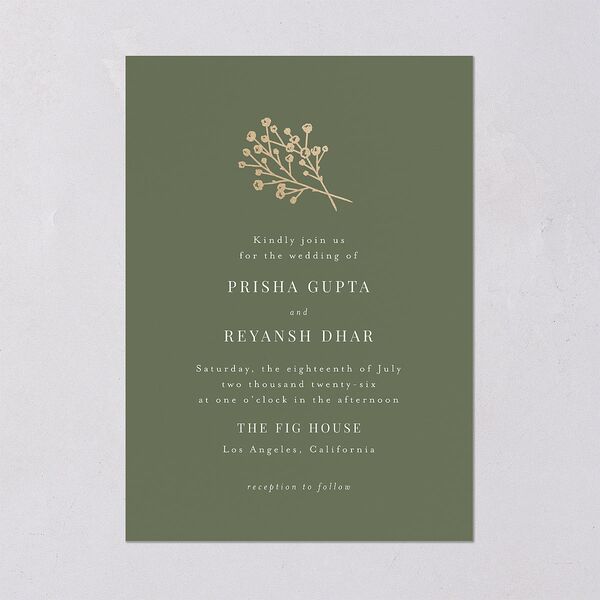 Baby's Breath Wedding Invitations Gold Dark Camo Signature Blank No Standard