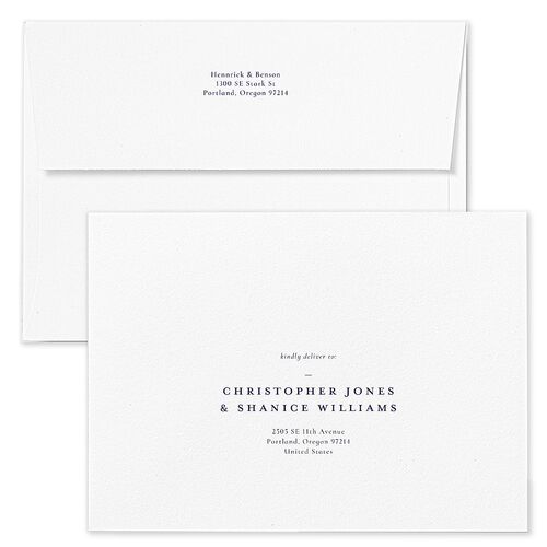 Refined Monogram Rehearsal Dinner Invitation Envelopes Navy White Both Recipient and Return Addresses Signature Standard