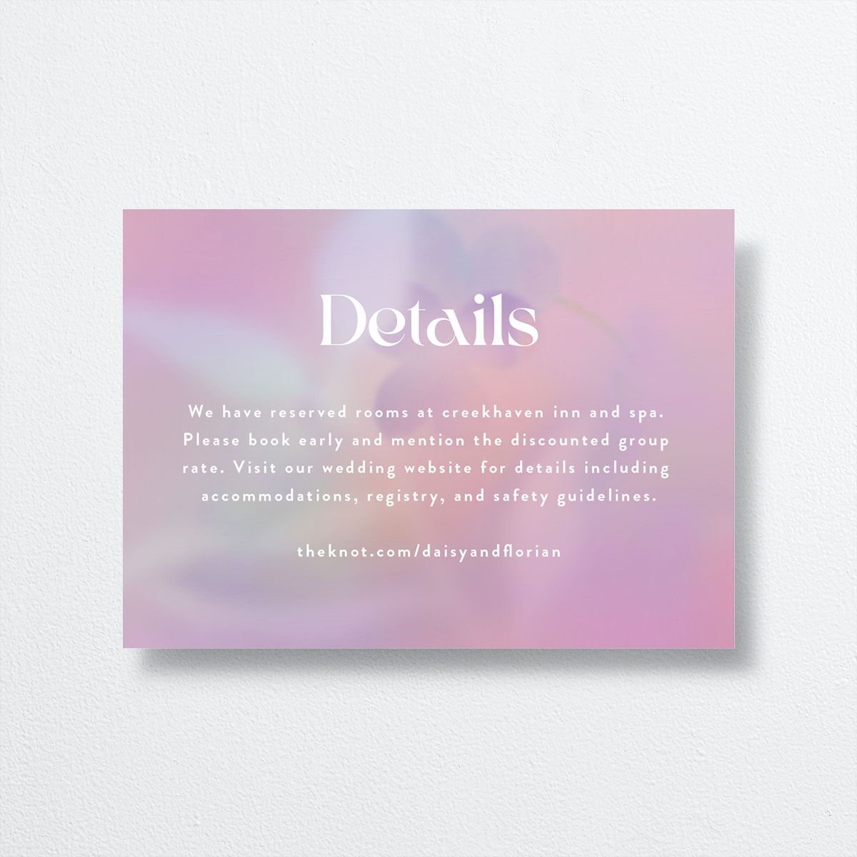 Ethereal Blur Wedding Enclosure Cards front in pink