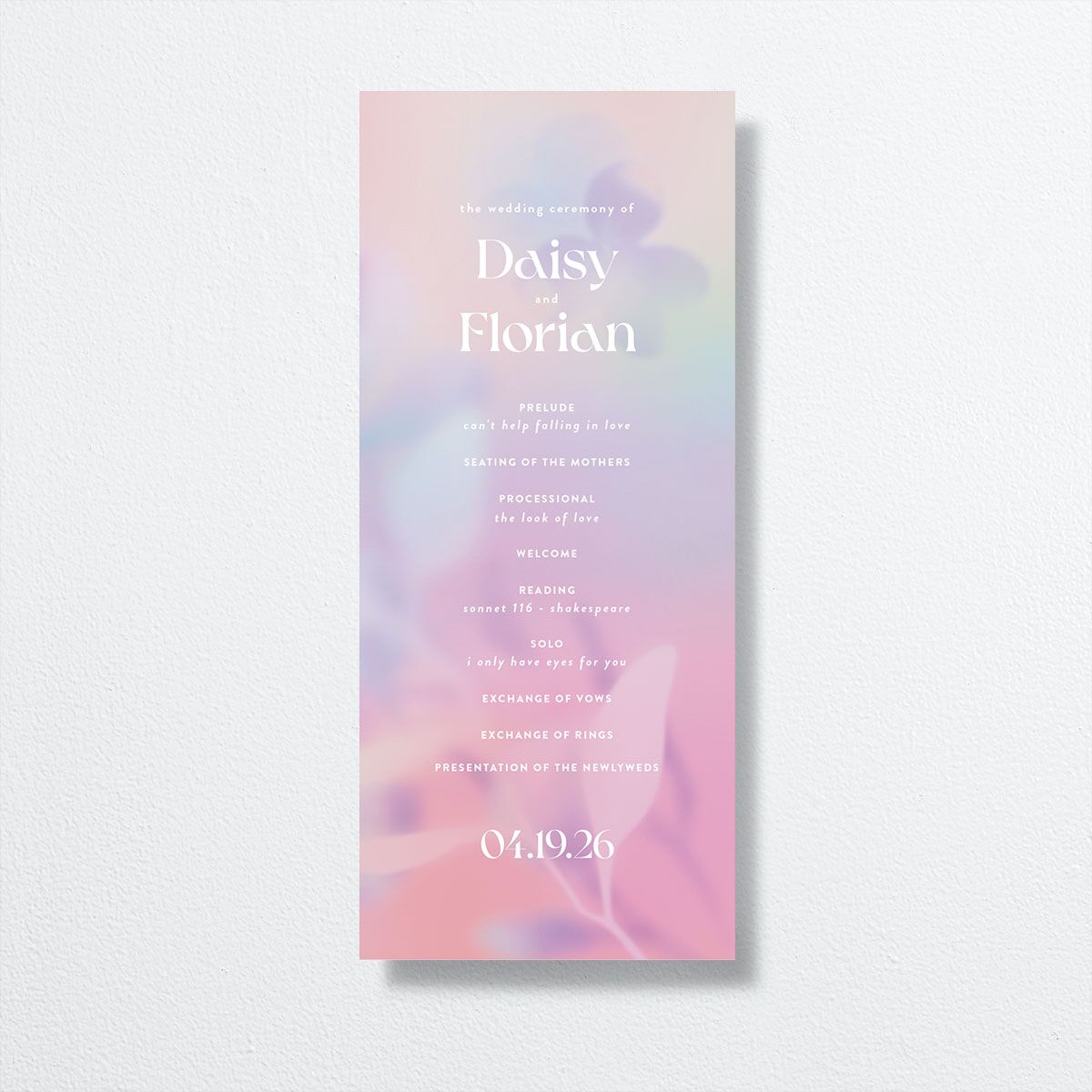 Ethereal Blur Wedding Programs front in pink