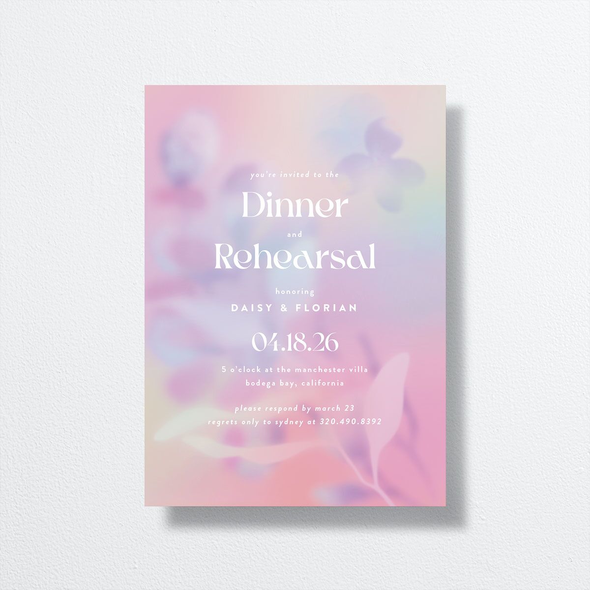Ethereal Blur Rehearsal Dinner Invitations front in pink