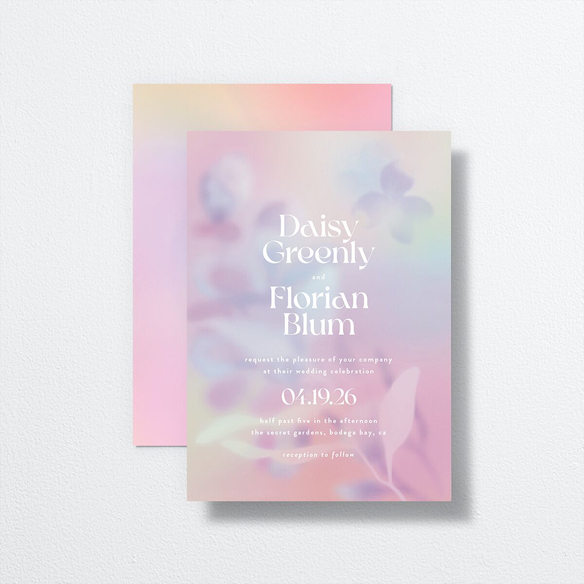 Ethereal Blur Wedding Invitations front-and-back in pink