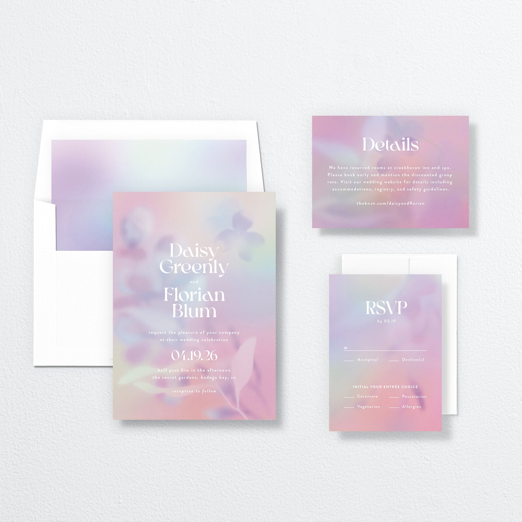 Ethereal Blur Wedding Invitations suite in pink
