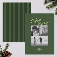Retro Minimalist Photo Triad Holiday Cards Scottish Green Signature Blank Standard