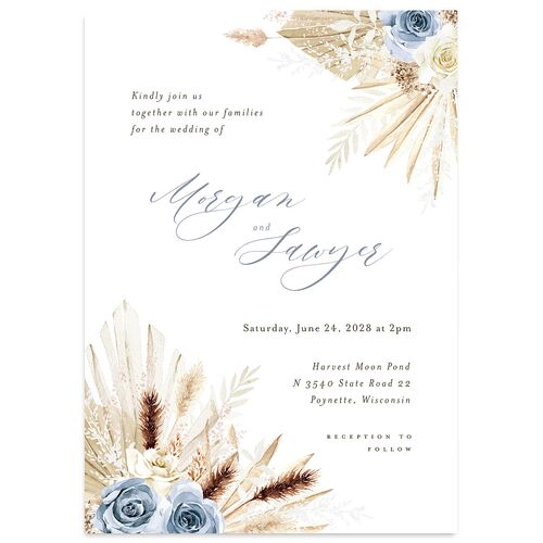 Western Floral Wedding Invitations Dusty Blue Signature Blank No Standard