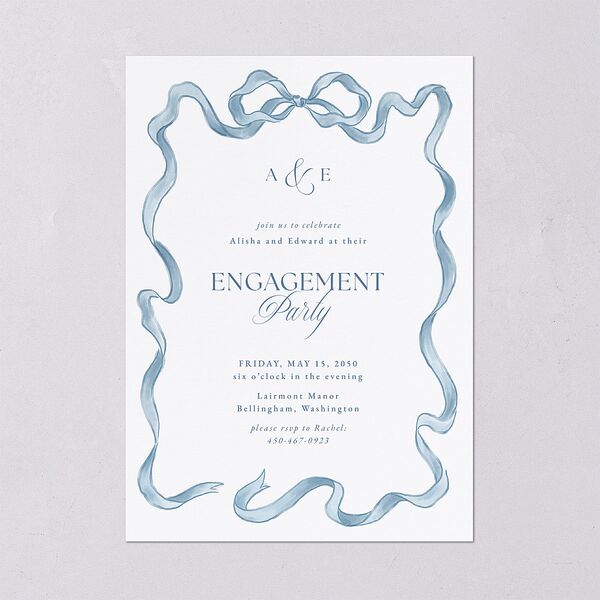 Vintage Bow Engagement Party Invitations Regency Blue Signature Blank Standard