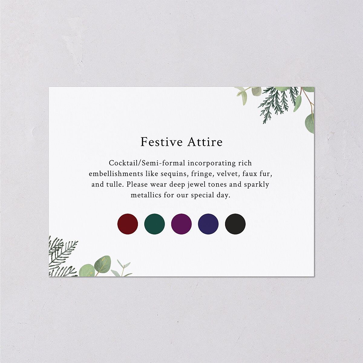 Elegant Eucalyptus Christmas Foil Wedding Enclosure Cards Gold Licorice Signature Standard