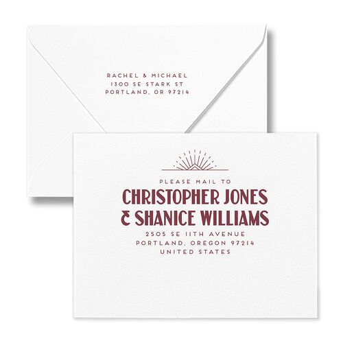 Vintage Art Deco Photo Thank You Card Euro Envelopes Merlot White Both Recipient and Return Addresses Luxe Signature