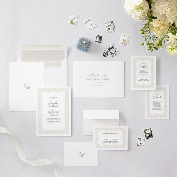 Elegant Lace Wedding Invitations Pure White Signature Blank No Standard