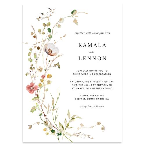 Glistening Wildflower Foil Wedding Invitations Gold Soft Peach Signature Blank No Standard