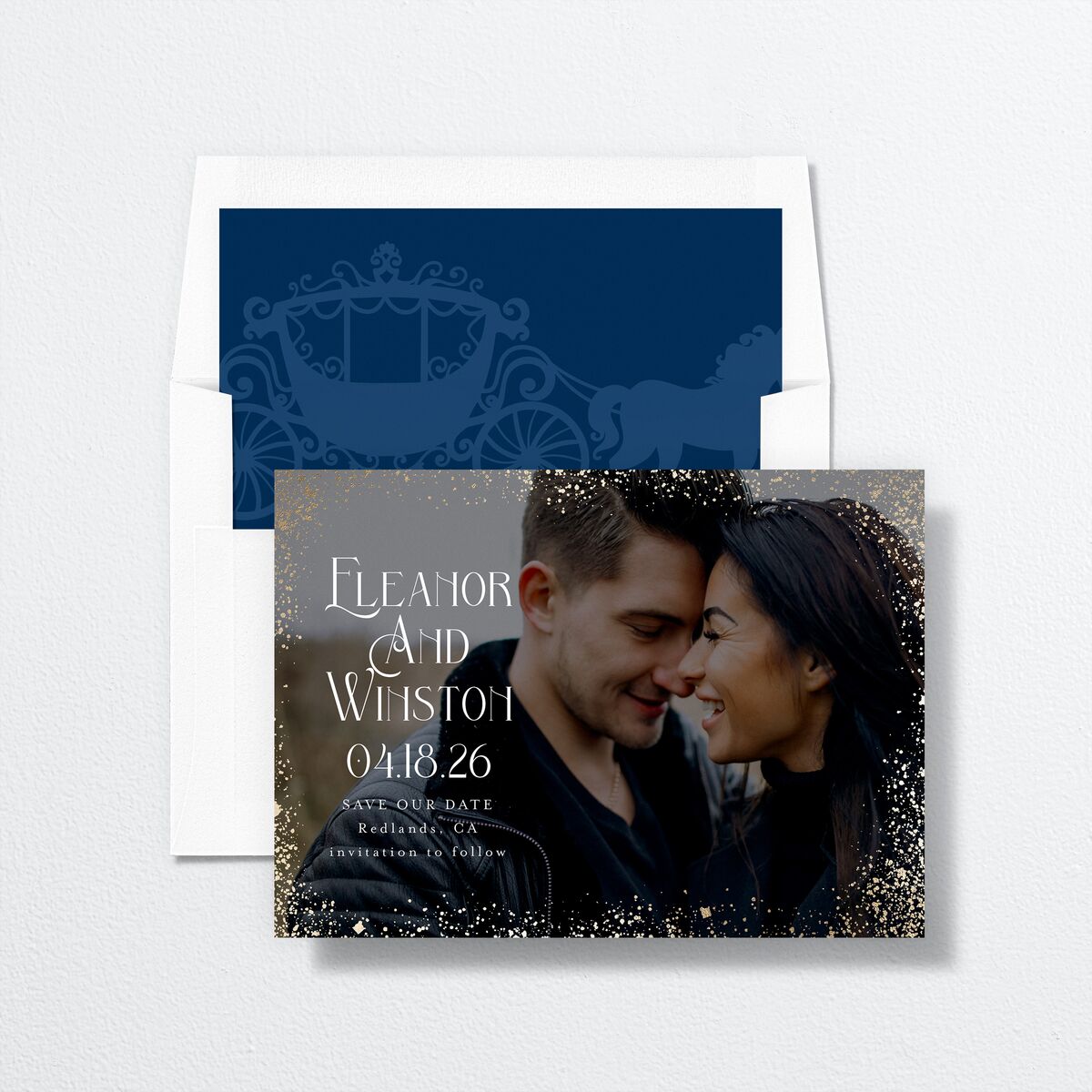 Be Our Guest Save the Date Cards envelope-and-liner in Blue