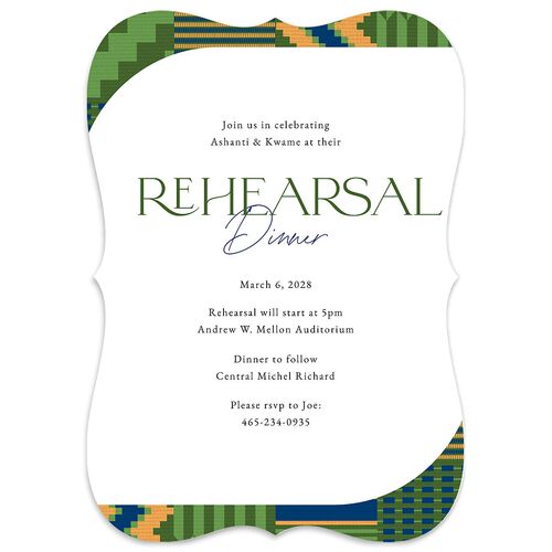 Ankara Print Rehearsal Dinner Invitations Scottish Green Signature Blank Bracket