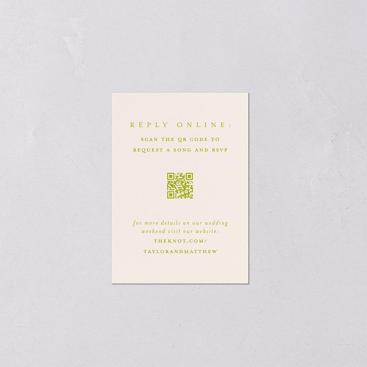 Modern Wedding Of Calligraphy QR Code RSVP Cards Chartreuse Signature Standard