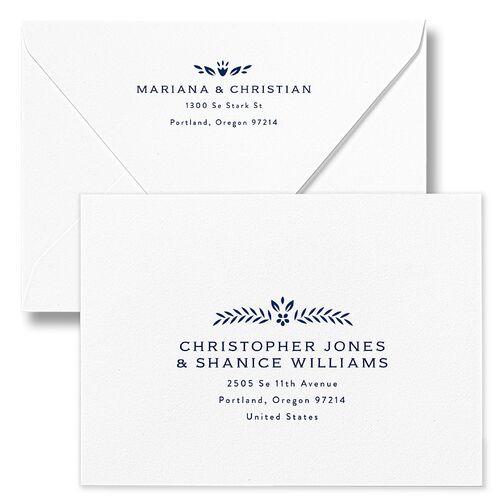Papel Picado De Mexico Bridal Shower Invitation Euro Envelopes White Navy Both Recipient and Return Addresses Luxe Signature