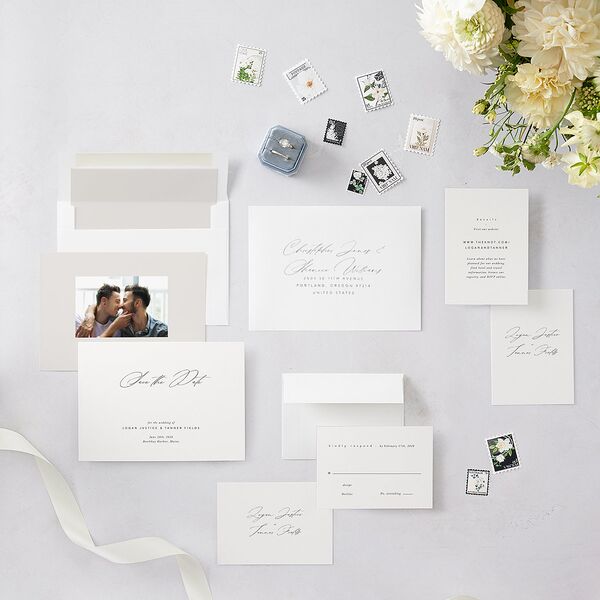 Romantic Minimal Save The Date Cards Snow Signature smooth Blank No