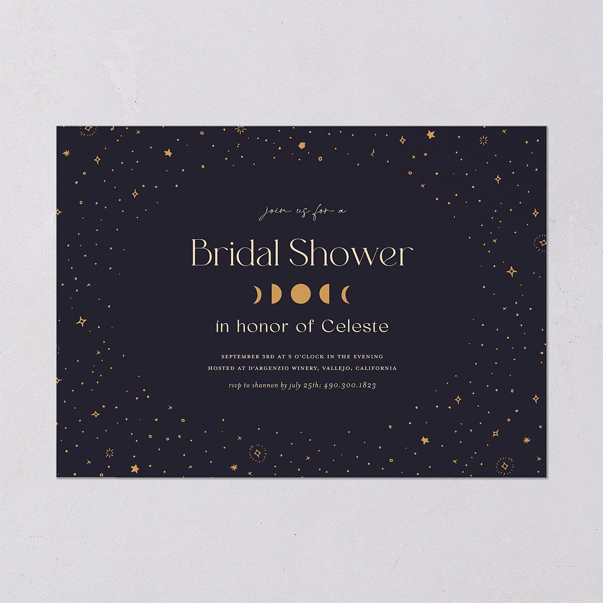 Celestial Galaxy Bridal Shower Invitations Dark Navy Signature Blank Standard