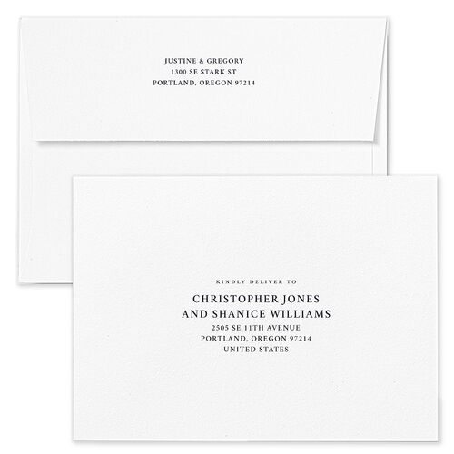 Classic Inset Frame Save The Date Card Envelopes Navy Blue Both Recipient and Return Addresses Signature Standard