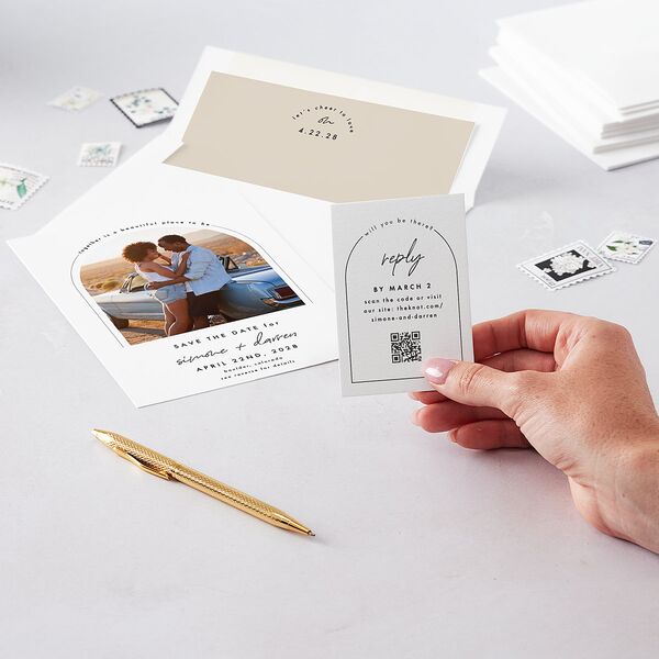 Arched Photo QR Code RSVP Cards Sand Signature Standard