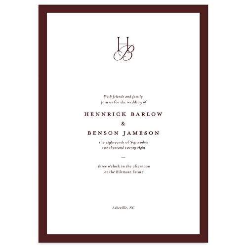 Refined Monogram Wedding Invitations Burgundy Signature Blank No Standard