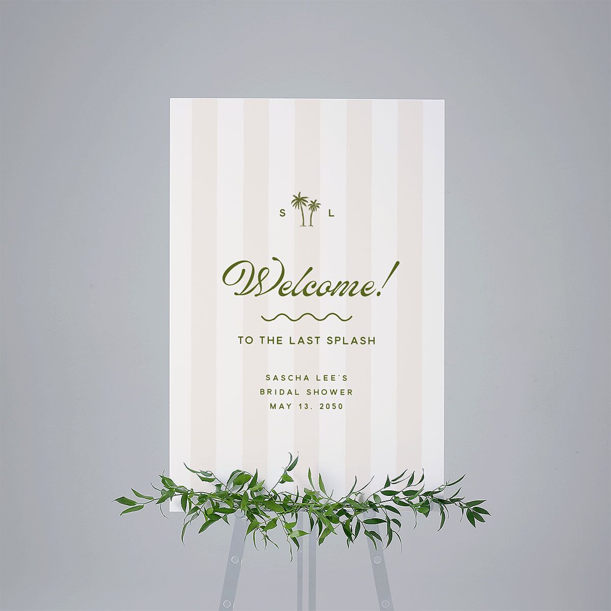 Cabana Stripes Bridal Shower Standard Welcome Sign Large Olive Standard Indoor Foam Core L Welcome