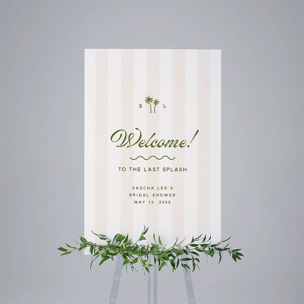 Cabana Stripes Bridal Shower Standard Welcome Sign Large Olive Standard Indoor Foam Core L Welcome