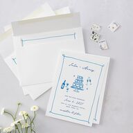 Hand Drawn Cake Wedding Invitations French Blue Signature Blank No