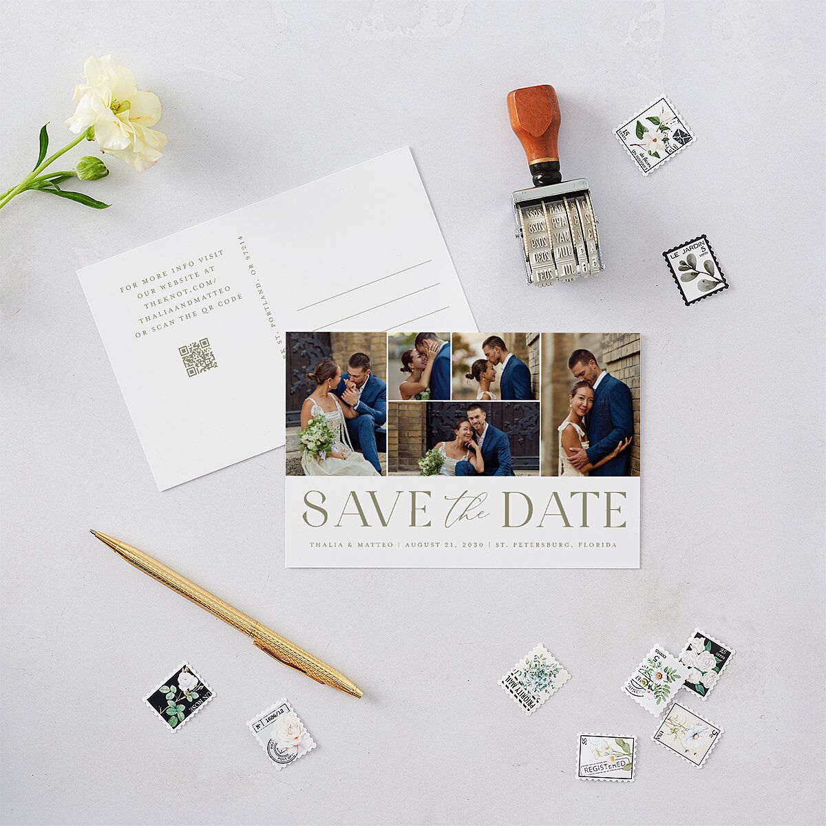 Elegant Sidebar Images Save the Date Postcards Thyme