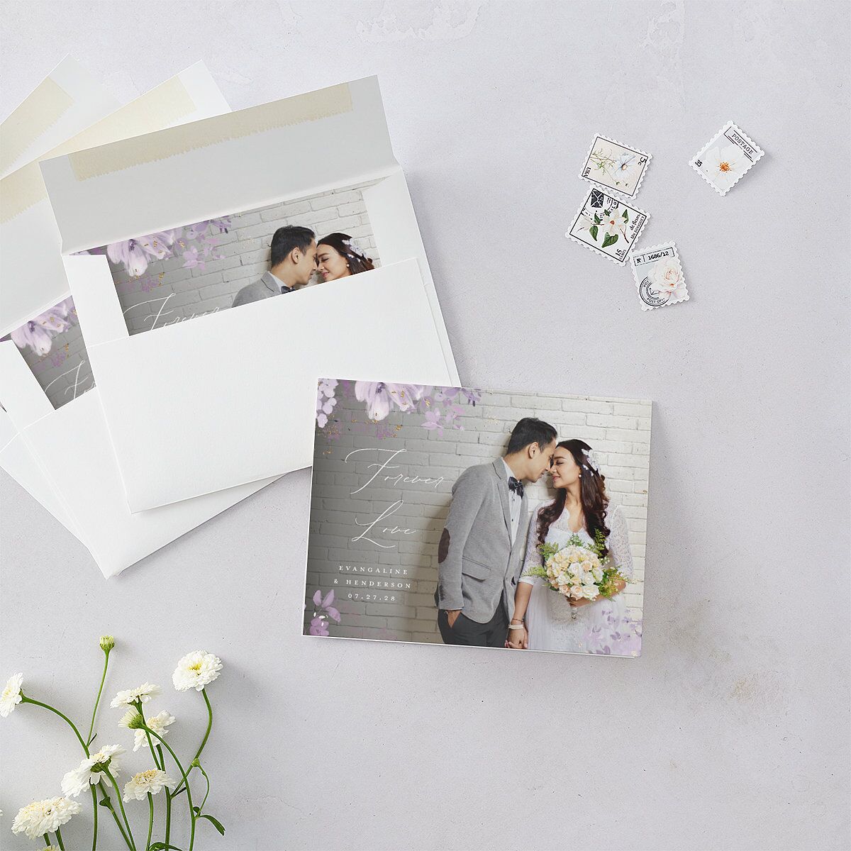 Monochrome Blooms Thank You Cards Gold Sheer Lilac