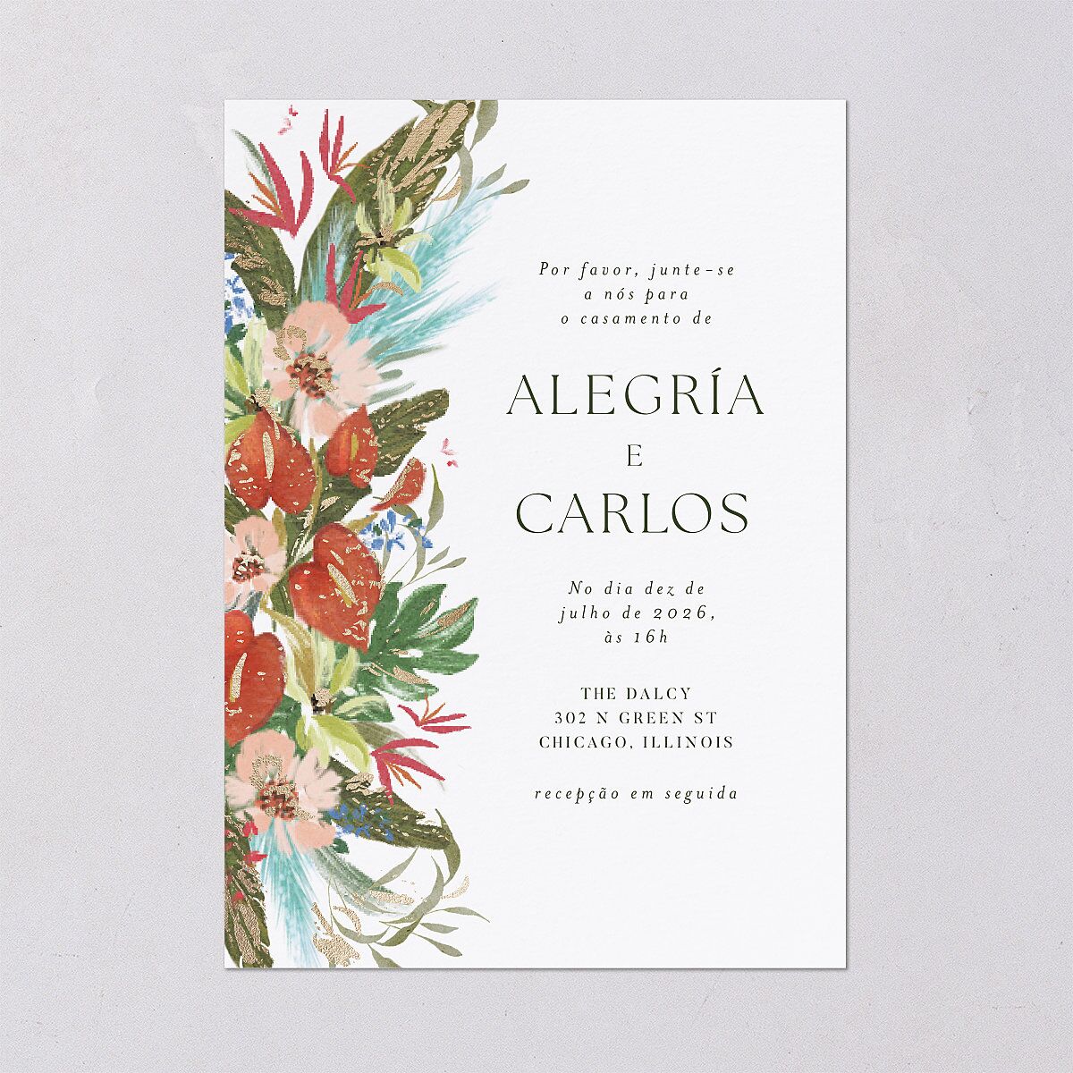 Flores Tropicais Wedding Invitations Gold Red Clay Signature Blank No Standard