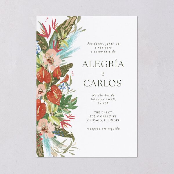 Flores Tropicais Wedding Invitations Gold Red Clay Signature Blank No Standard