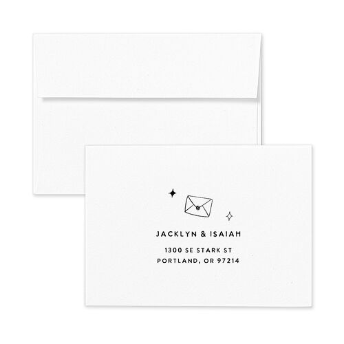 Hand Drawn Wedding Icons Photo Response Card Envelopes White Shimmer Champagne Return Address Pearlescent Standard