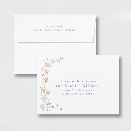 Floral Appliqué Wedding Invitation Envelopes White Standard Sheer Lilac Both Recipient and Return Addresses