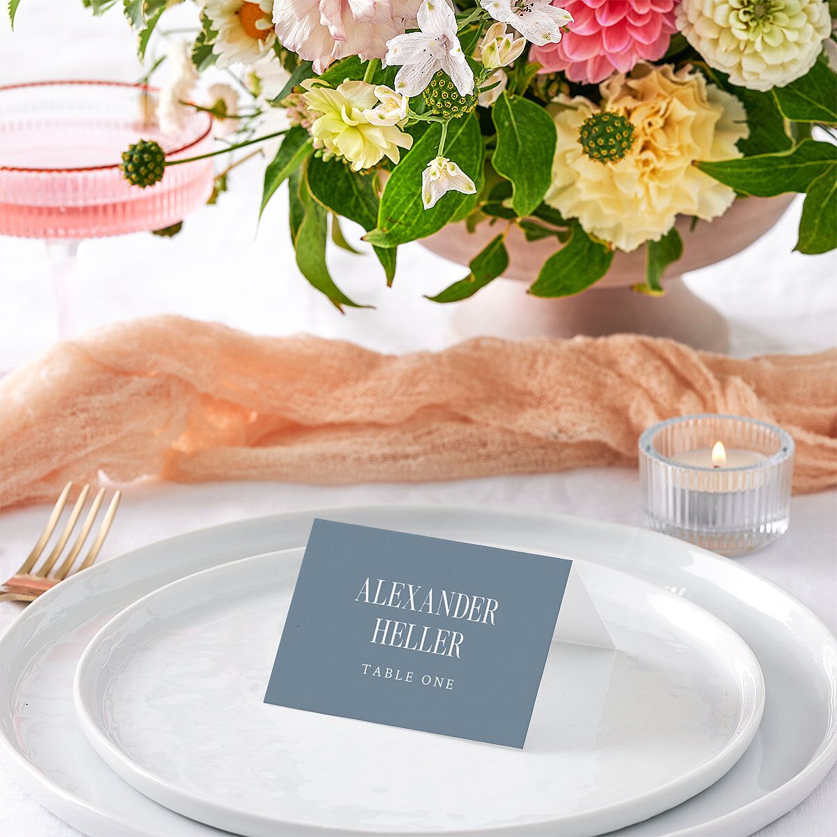 Elegant Wedding Of Place Cards Dusty Blue Signature
