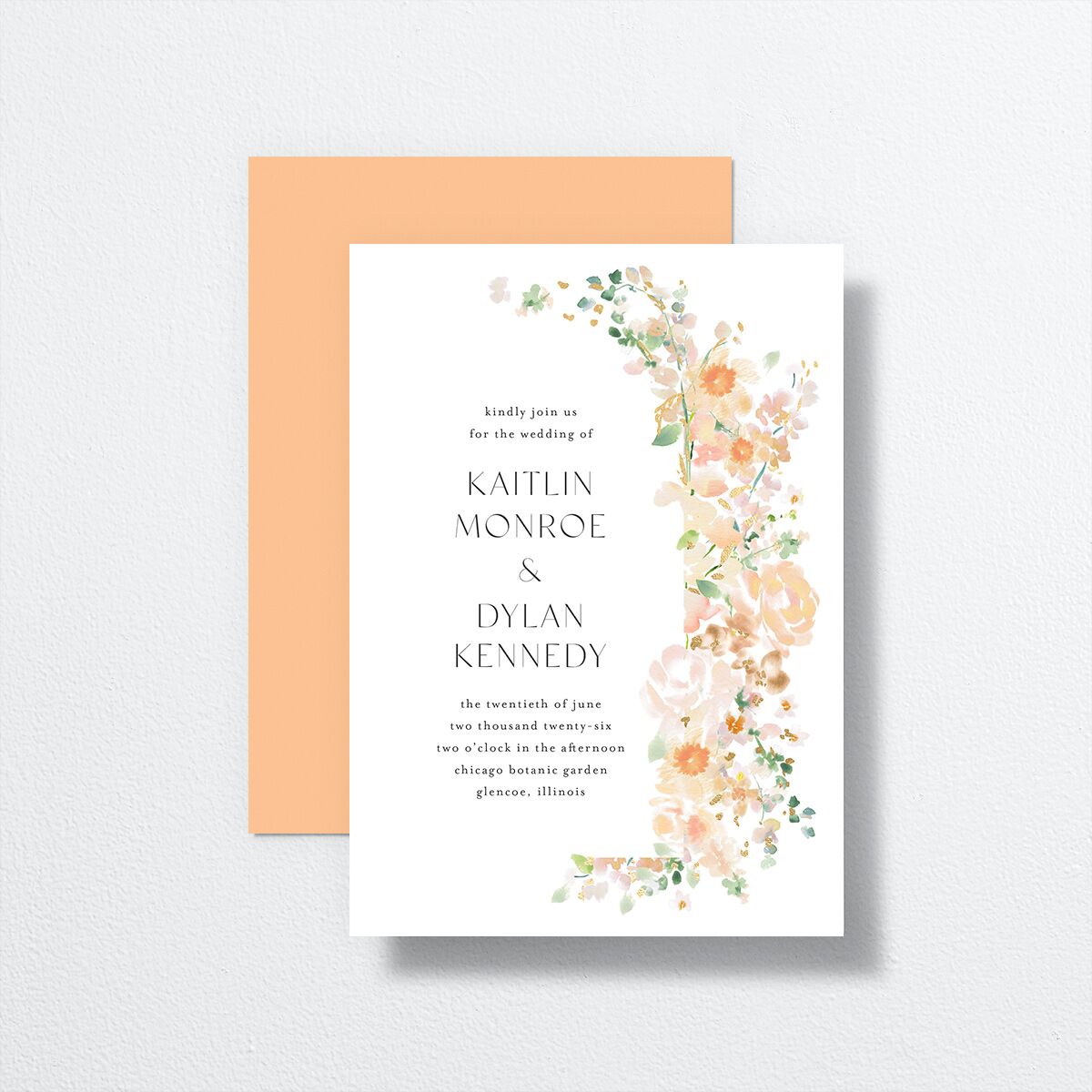 Pastel Arch Wedding Invitations front-and-back in orange