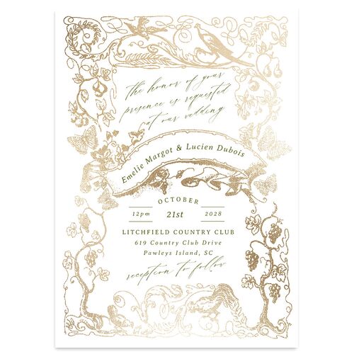 Vintage Toile Foil Wedding Invitations Gold Greenery Signature Blank No Standard