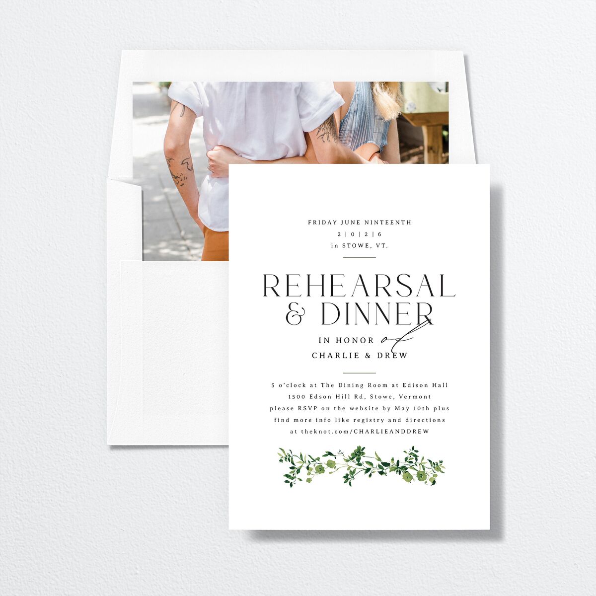 Simple Vine Rehearsal Dinner Invitations Deep Olive Signature