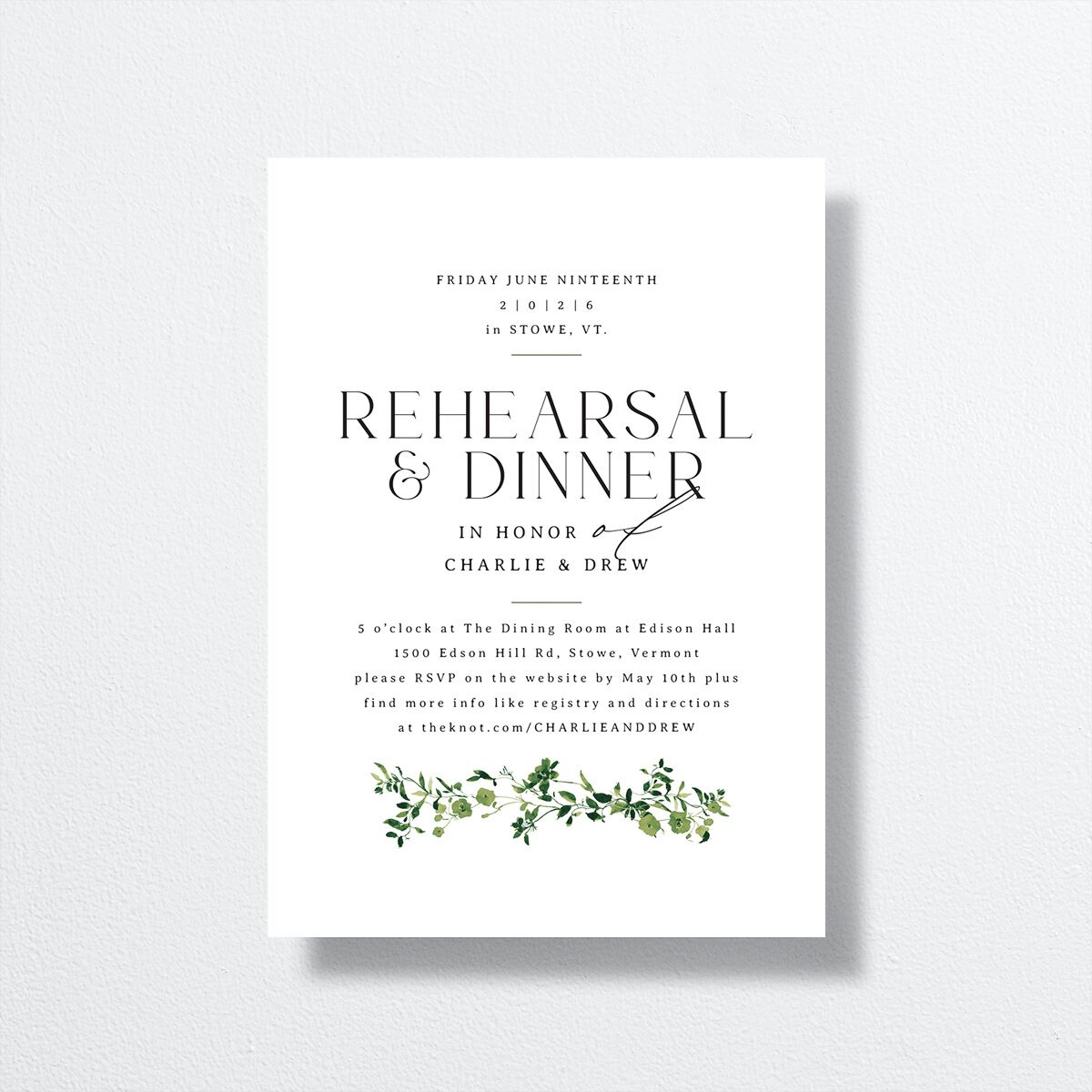 Simple Vine Rehearsal Dinner Invitations Deep Olive Signature