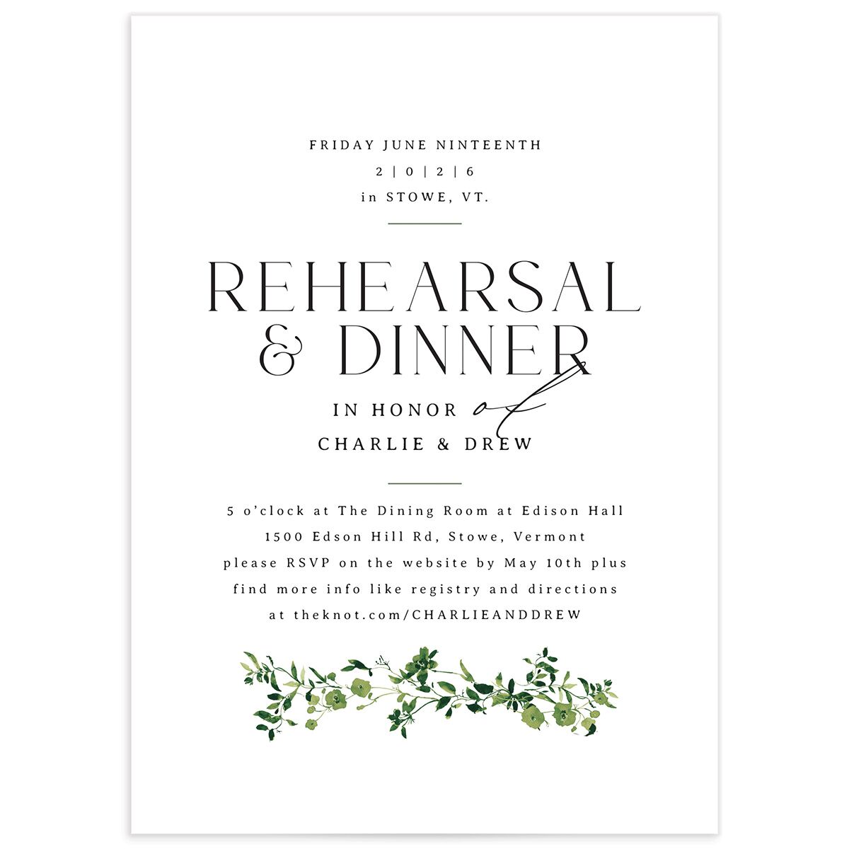 Simple Vine Rehearsal Dinner Invitations
