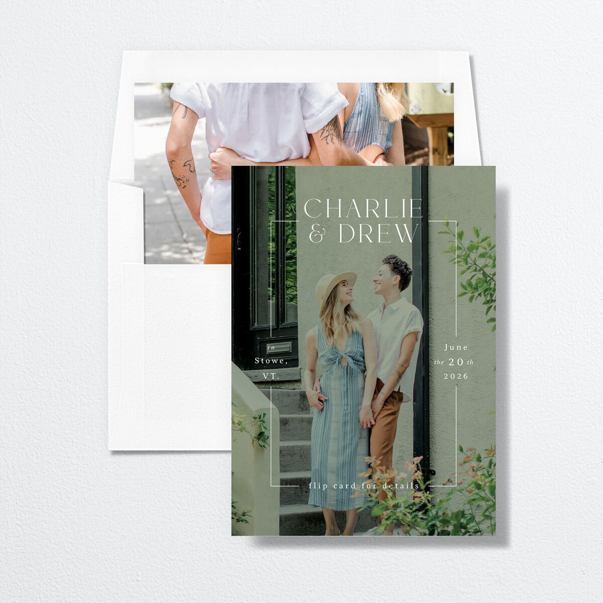 Simple Vine Save the Date Cards Deep Olive Signature smooth No