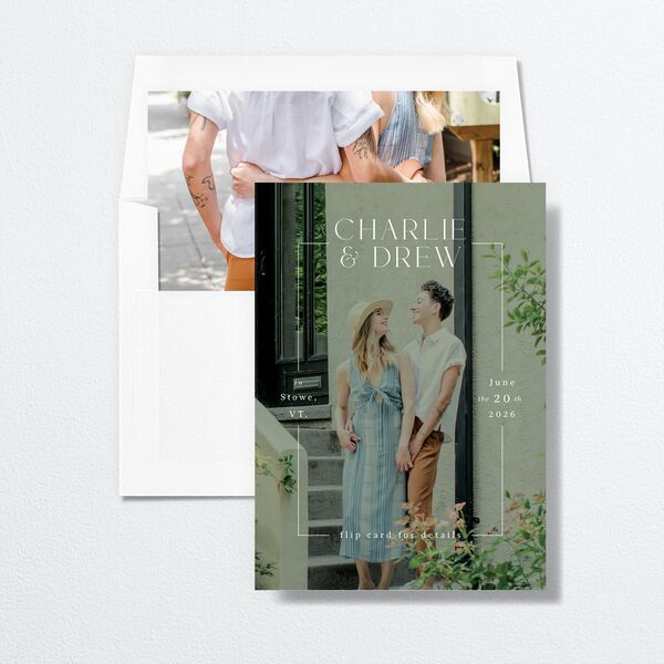 Simple Vine Save the Date Cards Deep Olive Signature smooth No