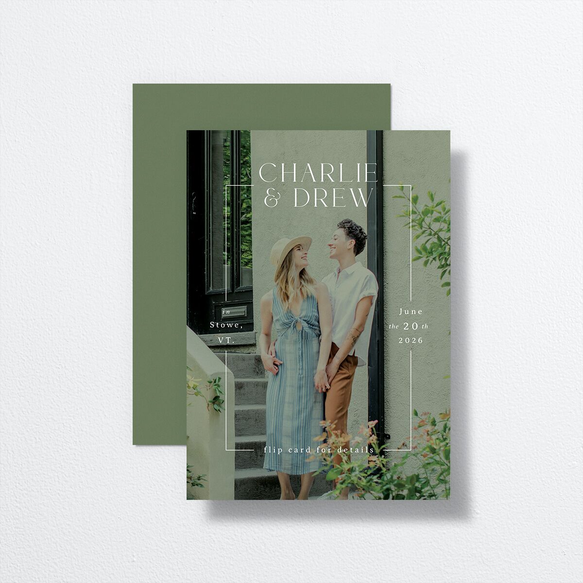 Simple Vine Save the Date Cards Deep Olive Signature smooth No