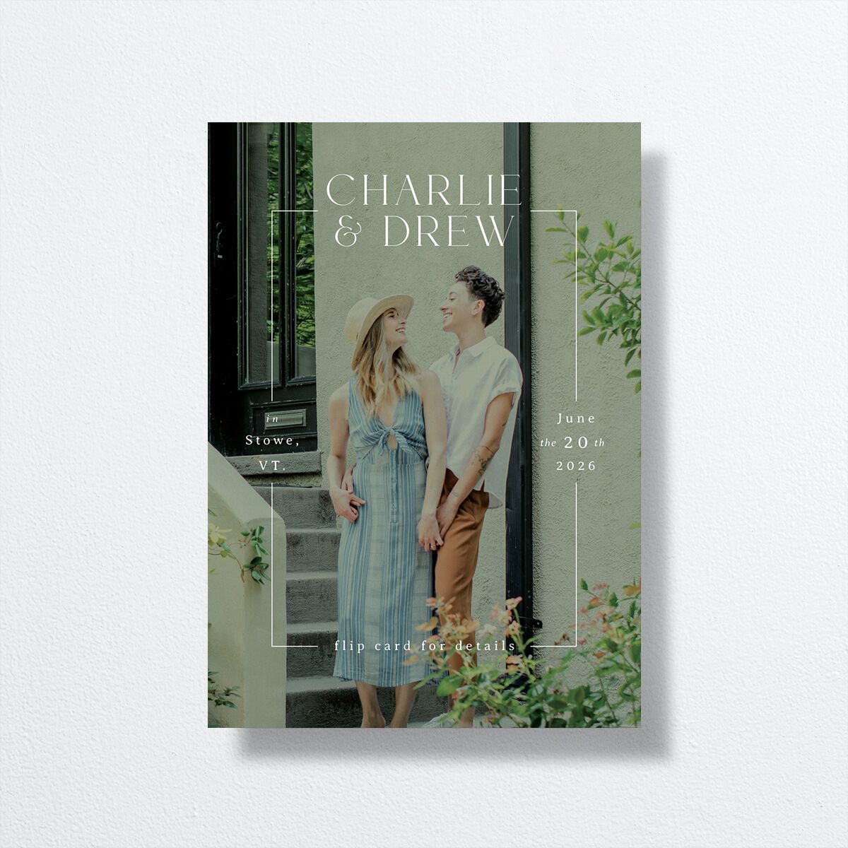 Simple Vine Save the Date Cards Deep Olive Signature smooth No