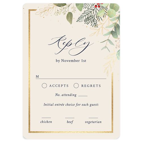 Elegant Eucalyptus Christmas Foil Wedding Response Cards Gold Navy Signature Rounded