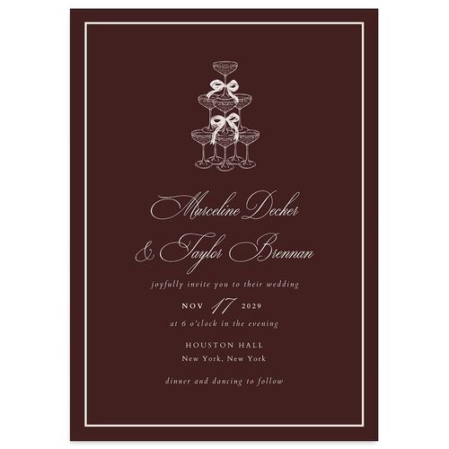 Classic Champagne with Bows Wedding Invitations Burgundy Signature Blank No Standard