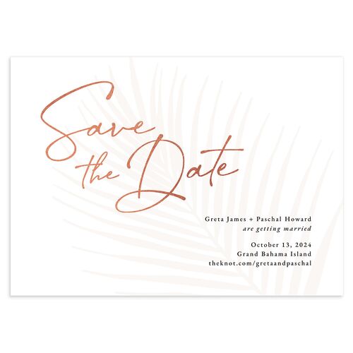 Lavish Palm Save The Date Cards Rose Gold Pure White Signature smooth Blank No Standard