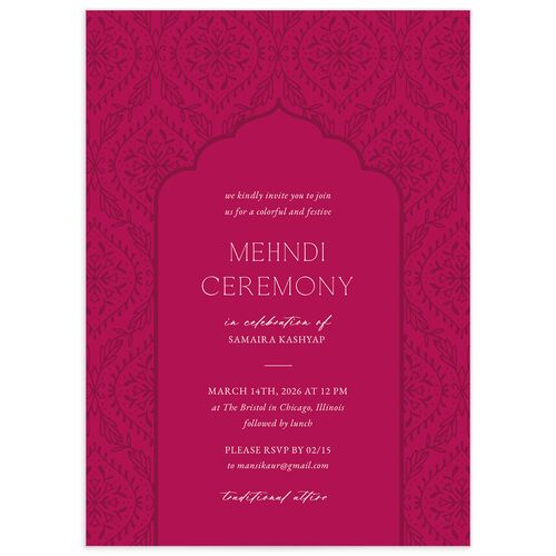 Gilded Lehenga Bridal Shower Invitations Raspberry Signature