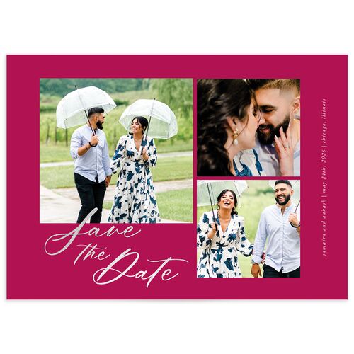 Gilded Lehenga Save the Date Cards Silver Raspberry Signature smooth No