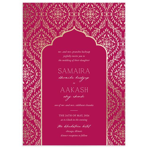 Gilded Lehenga Wedding Invitations - Pink