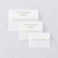 Ornate Vintage Crest Wedding Invitation Envelopes White Umber Both Recipient and Return Addresses Standard Signature