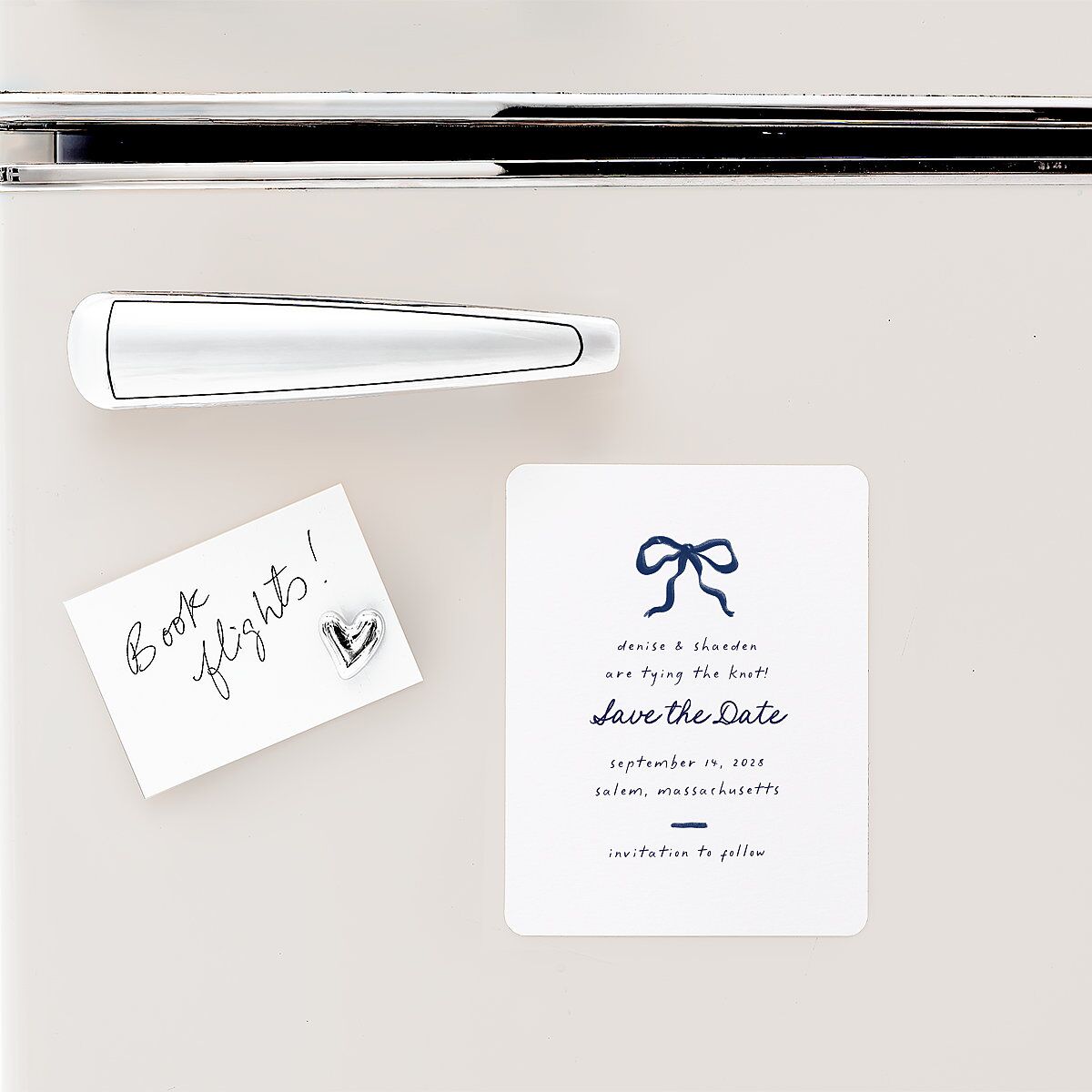 Dainty Bow Save The Date Magnets Navy Magnet Paper